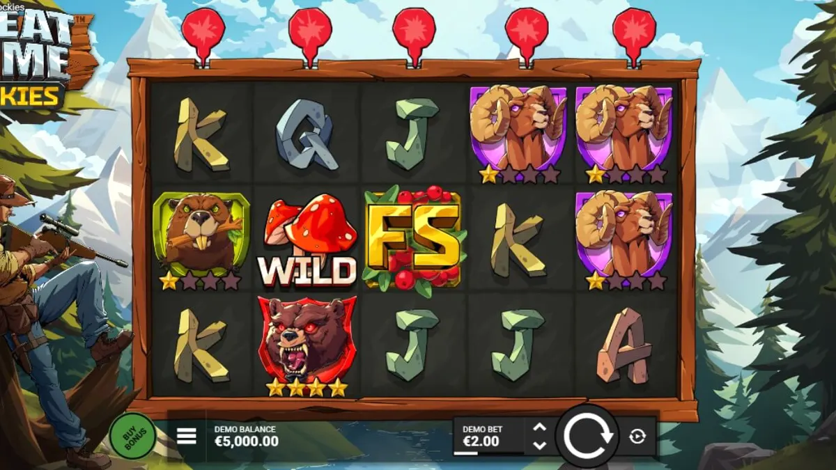 Cenário montanhoso e selvagem do slot Great Game Rockies